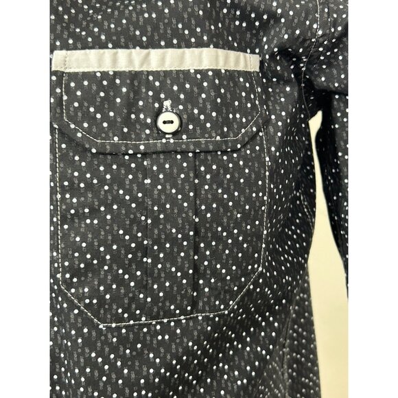 Envy Collection Men’s Button Down Shirt M Black Grey Trim Polka Dot Long Sleeve - Picture 10 of 13